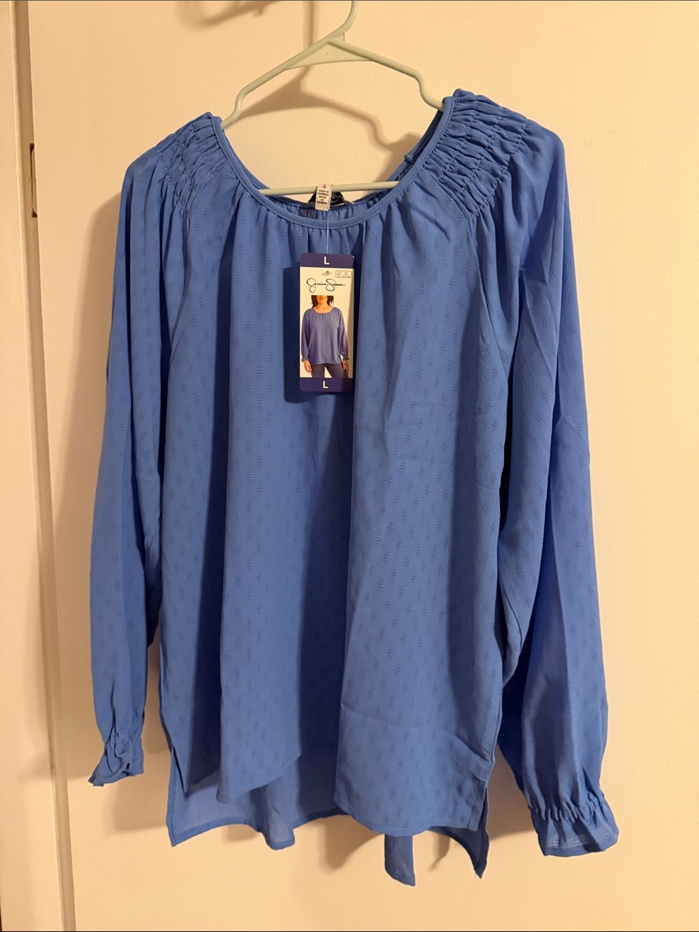 NEW Jessica Simpson Women’s Smocked Neck Long Sleeve Top - Blue